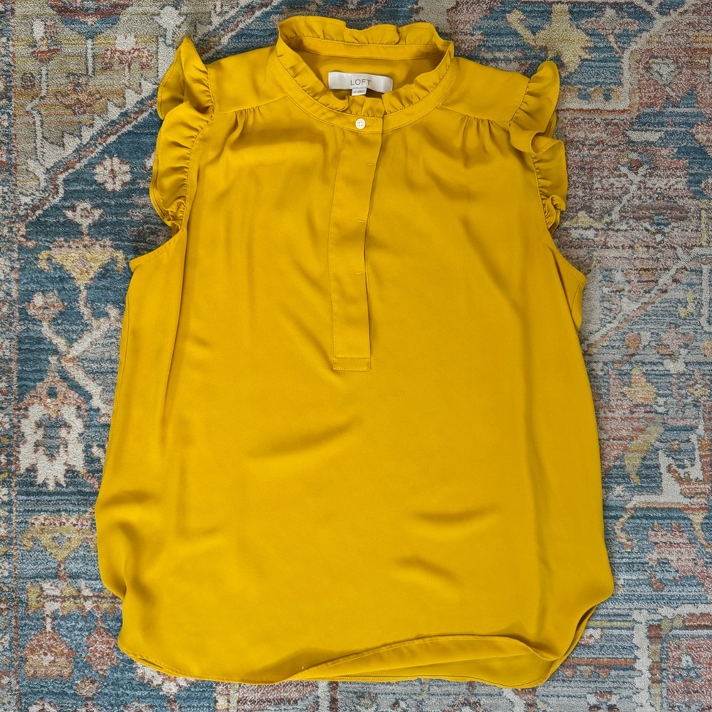 LOFT Yellow Ruffle Sleeve Blouse M